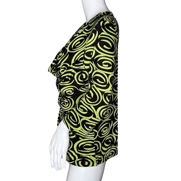 Prima Bella Shirt Women Medium Black Green Swirls Casual Office Slinky‎ Artsy - Picture 3 of 7